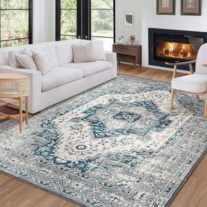FairOnly Washable Area Rug 9x12 Large Boho Rug Vintage Floral Area Rug Non-Slip Rug Non-Shedding Stain Resistant Rugs Boho Floral Large Carpet for Dining Room Nursery Home Office Decor (Grey)