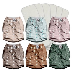 Mama Koala 3.0 Pocket Cloth Diapers for Babies with AWJ Lining, 6 Pack with 6 4Layer Natural Cloth Diaper Inserts  Reusable and Washable Pocket Diapers(Simply Neutrals)
