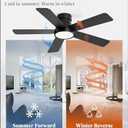 42 Inch Ceiling Fans with Lights and Remote,Outdoor Indoor Modern Flush Mount Ceiling Fan with 3CCT 6-Speed Quiet DC Motor,Black Small Low Profile Ceiling Fan for Bedroom Living Room Office