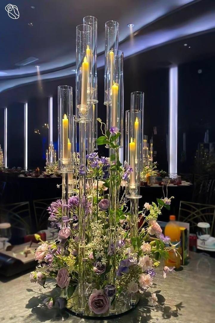 VINCIGANT 4PCS 8 Arm Clear Acrylic Candelabra Centerpieces for Tables