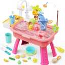 Water Table for Toddlers1-3, Water Table for Kids Ages 4-8 with Pump, Play Sink with Running Water, Kitchen Sink for Toddlers, Fishing Game and Outside Sensory Toys, Pink
