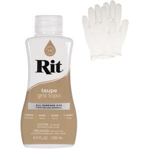 Rit Dye  Liquid Fabric Dye for Crafting, Clothing, and Dcor  8 oz. Bottle  Taupe (Gloves Included)