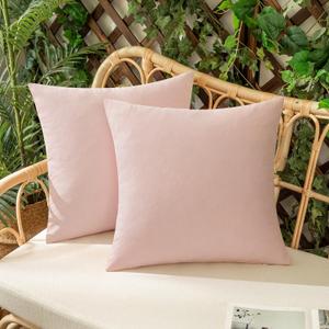Woaboy Set of 2 Light Pink Outdoor Waterproof Throw Pillow Covers Decorative Farmhouse Linen Pillowcases Solid Cushion Cases for Spring Patio Bedroom Livingroom Sofa Chairs 18x18 Inch