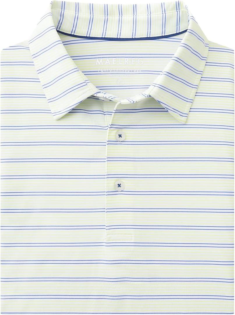 M MAELREG Mens Golf Shirts Dry Fit Moisture Wicking Performance Sports Short Sleeve Striped Collared Polo Shirts for Men (XXXL)