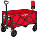 Collapsible Folding Wagon Cart with Brakes 150L, Heavy Duty Garden Cart with All Terrain Wheels,Portable Large Capacity Utility Wagon for Camping Fishing Sports Shopping, Red