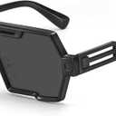 Dollger Retro Steampunk Sunglasses Men Trendy One Piece Irregular Metal Sunglasses (A1:black)