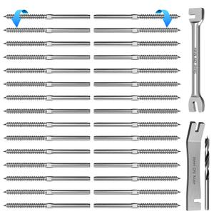 Steel DN Mate 30 Pack Left&Right Handed Thread Swage Lag Screws for Wood Post of 1/8" Deck Railing Kit, T316 Stainless Steel Cable Railing/Stair Deck Railing, DIY Baluster Hardware, Wrench Included (Silver)