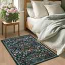 Entryway Rug 2X3 Small Rugs: Floral Washable Door Mat Vintage Soft Low Pile Non-Slip Kitchen Rugs Stain Resistant Indoor Throw Rug for Entrance, Bedroom, Kitchen, Laundry, Bathroom Dark Green