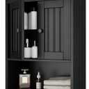 Treocho Wood Wall Cabinet Bathroom Medicine Cabinet Storage with Doors and Adjustable Shelf Wall Mount for Bathroom, Livingroom, Kitchen, Cupboard, Black