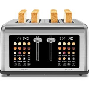 4 Slice Toaster Touch Screen, Stainless Steel Toasters Digital Timer, Dual Control Panel Toasters, 8 Shade Settings 6 Bread Types for Bagel, Cancel, Defrost 1650W