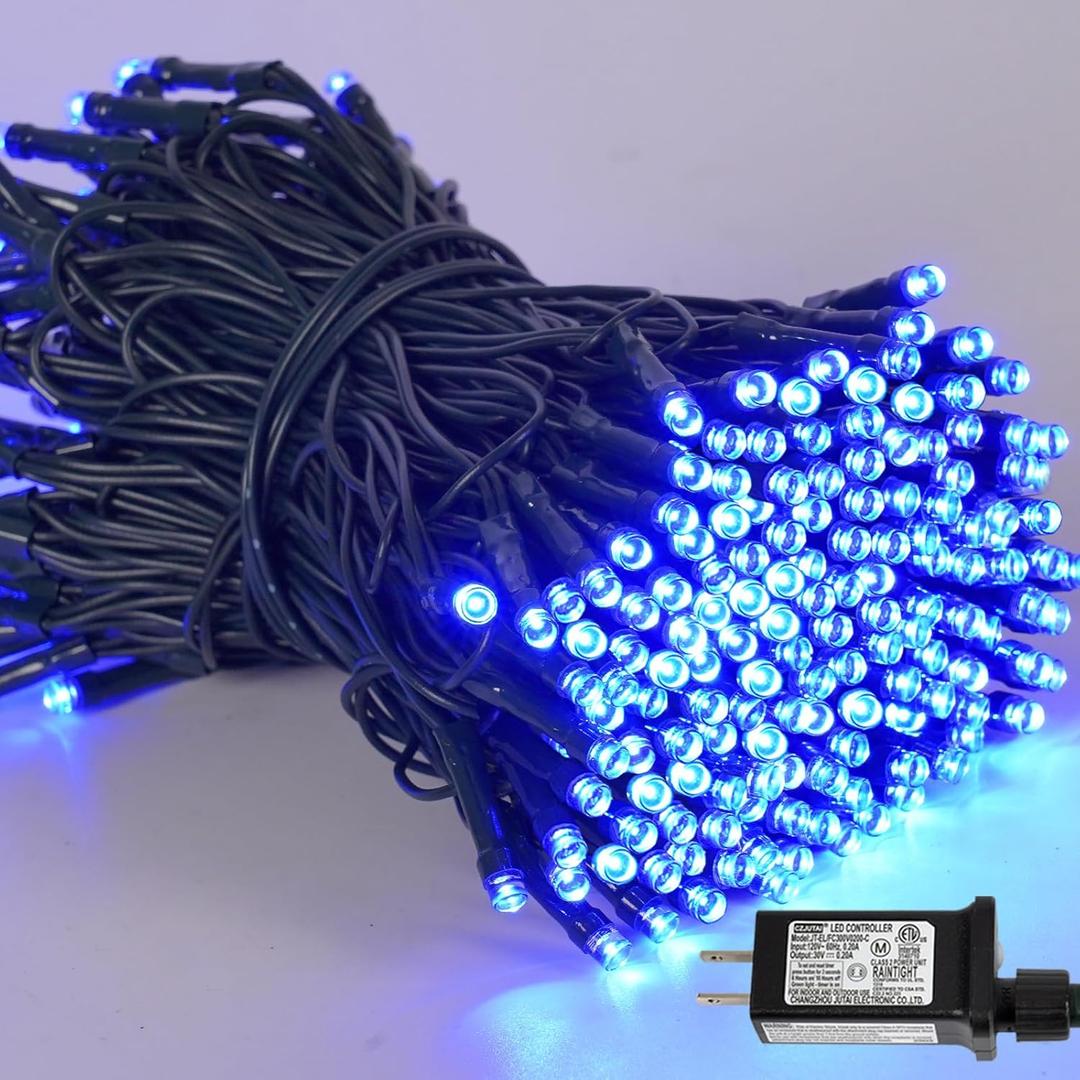 YEGUO 66ft 200 LED Blue Christmas Lights Outdoor Waterproof, Green Wire String Lights Indoor, Twinkle Tree Lights Plug in with Memory Timer