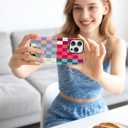 Jusy Compatible with MagSafe Checkerboard Phone Case for iPhone 16 Plus, Cute Aesthetic Checkered Magnetic Soft TPU and Hard PC Protective Phone Cover for Women Girls（Shiny） - Colorful