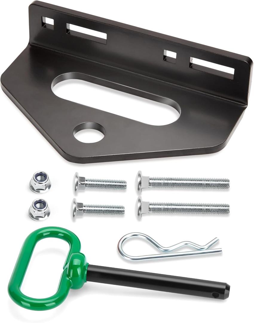 Zero Turn Trailer Hitch With Hitch Pin, 1/4"(6mm) Thick Heavy Duty Steel Universal Lawn Mower Towing Hitch Kit With Pin, Versatile Chain Slot Rugged Hitch Included Carriage Bolt & R Clip Black & Green