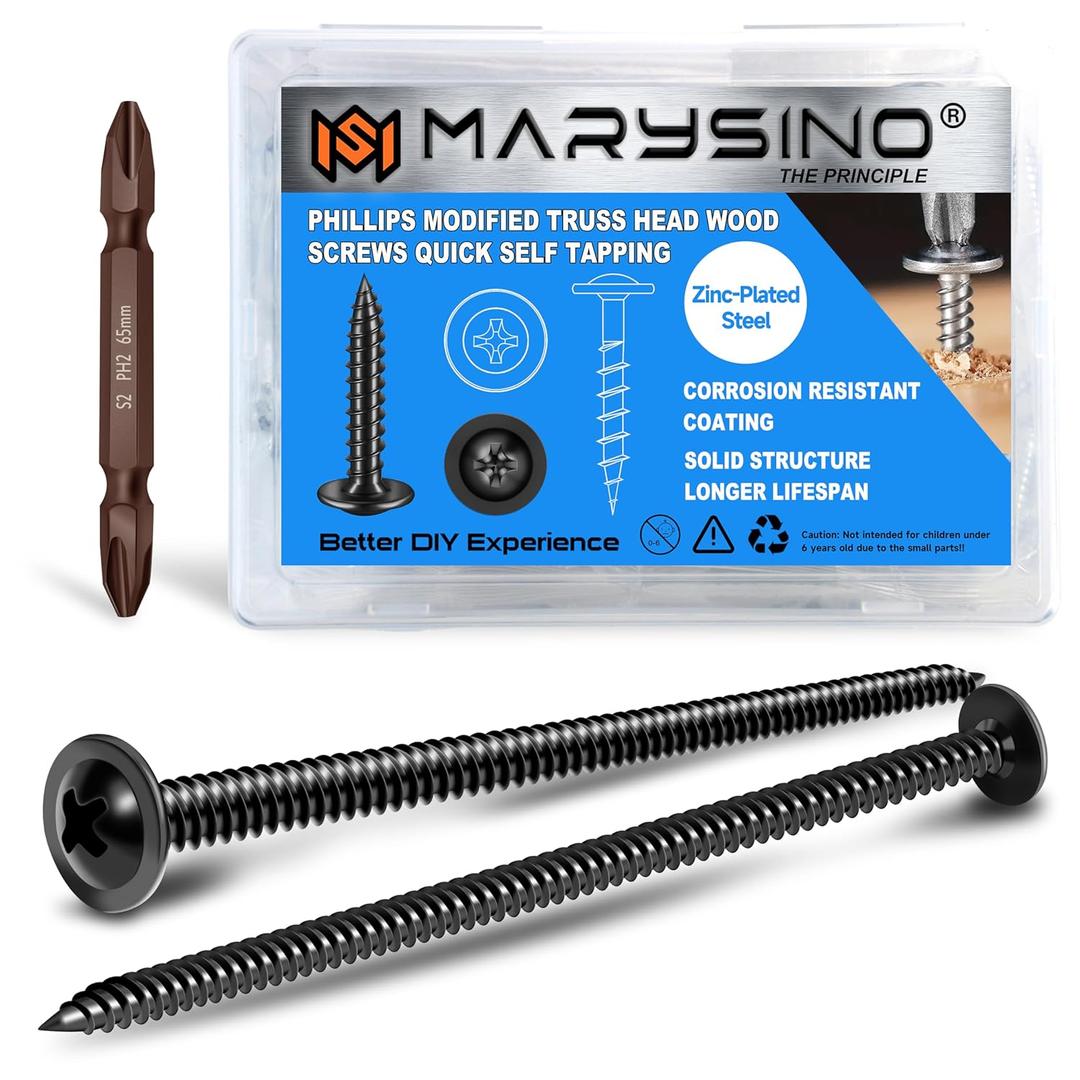 50Pcs #10 x 4 Wood Screws 4 Inch, Phillips Modified Truss Head Wood Screws, Zinc Oxide Black Self Tapping 4 Inch Screw for Woodworking, Household Appliances, Furniture, Outdoor
