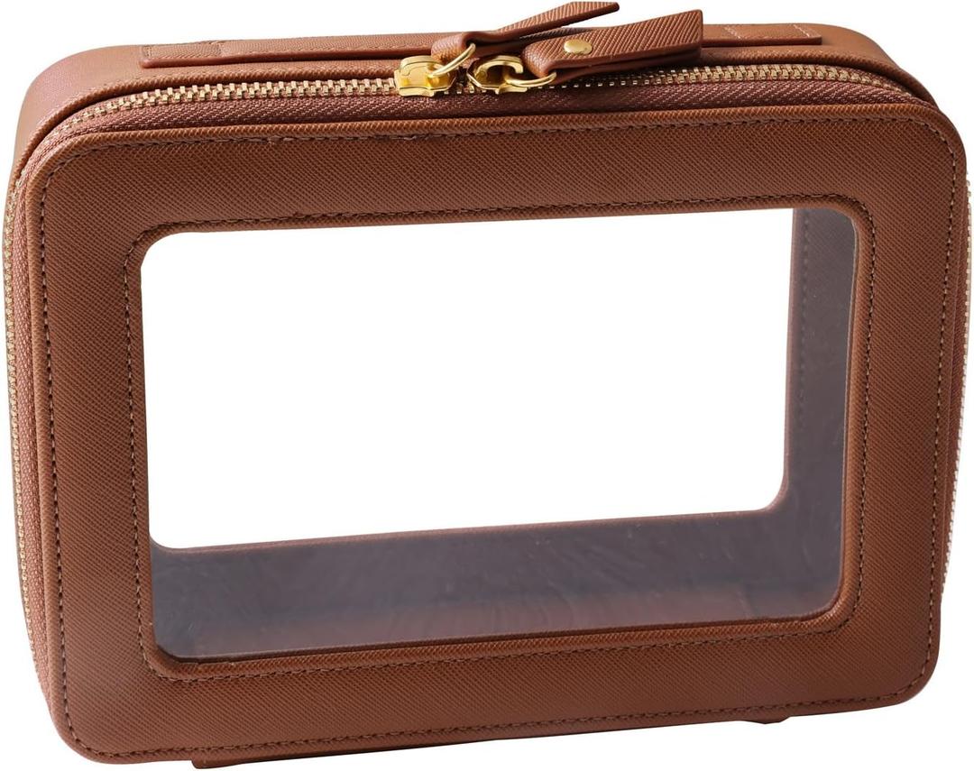 SANHECUN Toiletry bag waterproof cosmetic organizer with handle large opening for travelling car organizer (Brown) (Carry on 8 inch)