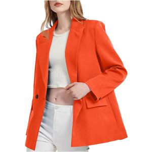 Women's Blazer Business Casual Long Sleeve Notched Lapel Button Business Blazers Work Office Jackets with Pockets (03 Orange), Small