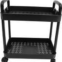 2-Tier Rolling Cart on Wheels Mobile Storage Trolley Universal Wheels Black Utility Cart Organizer for Kitchen Bathroom and Office