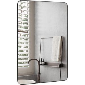 Black Bathroom Mirror,20 x 30 Inch Rectangle Wall Mirror with Wood Frame,Vanity Modern Tempered Glass Mirror for Bedroom,Entryway,Living Room
