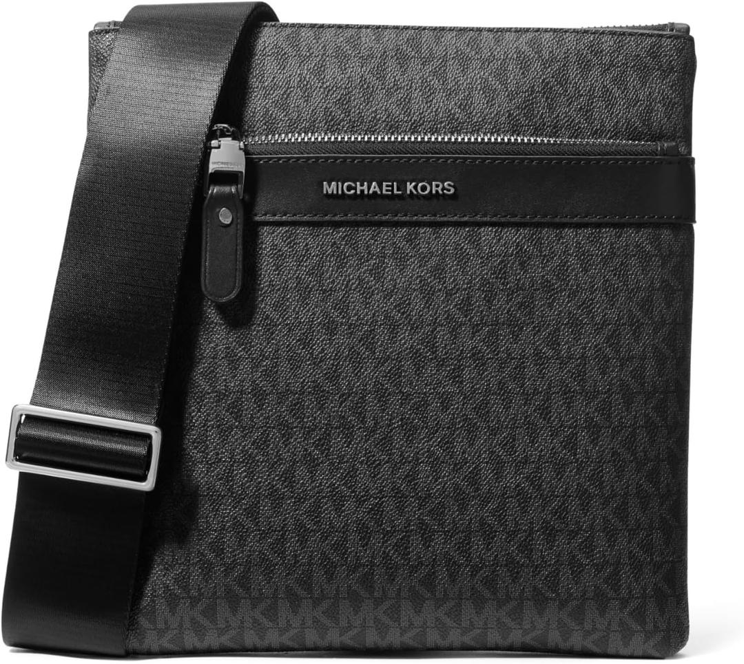 Michael Kors mens Hudson Flat Crossbody (One Size, Light Gunmetal-hardware/Black)