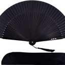 Amajiji 8.27"(21cm) Hand Held Bamboo Silk Folding Fan Hand Fan,Chinese/Japanese Charming Elegant Vintage Retro Style,Women Ladys Girls Best Gifts (Black)