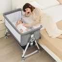 4-in-1 Baby Bassinet Bedside Sleeper for Newborns - Baby Rocking with 6 Adjustable Heights and 360 Locking Wheels | Portable Infant Crib with Storage Basket and Mosquito Net | Breathable Mesh (Grey)