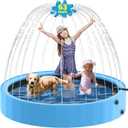 Raxurt Dog Pool with Sprinkler, 63'' Foldable Dog Pools for Large Dogs, 2-in-1 PVC Non Slip Pet Bathing Tub for Outdoor Backyard, Blue