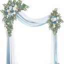 Artificial Arch Flowers Kit (Pack of 4), 2Pcs Artificial Flower Arch Decor, 2Pcs Drapes, Ceremony and Reception Background Rose Decoration, Grayish Blue Floral Outdoor Party Decor