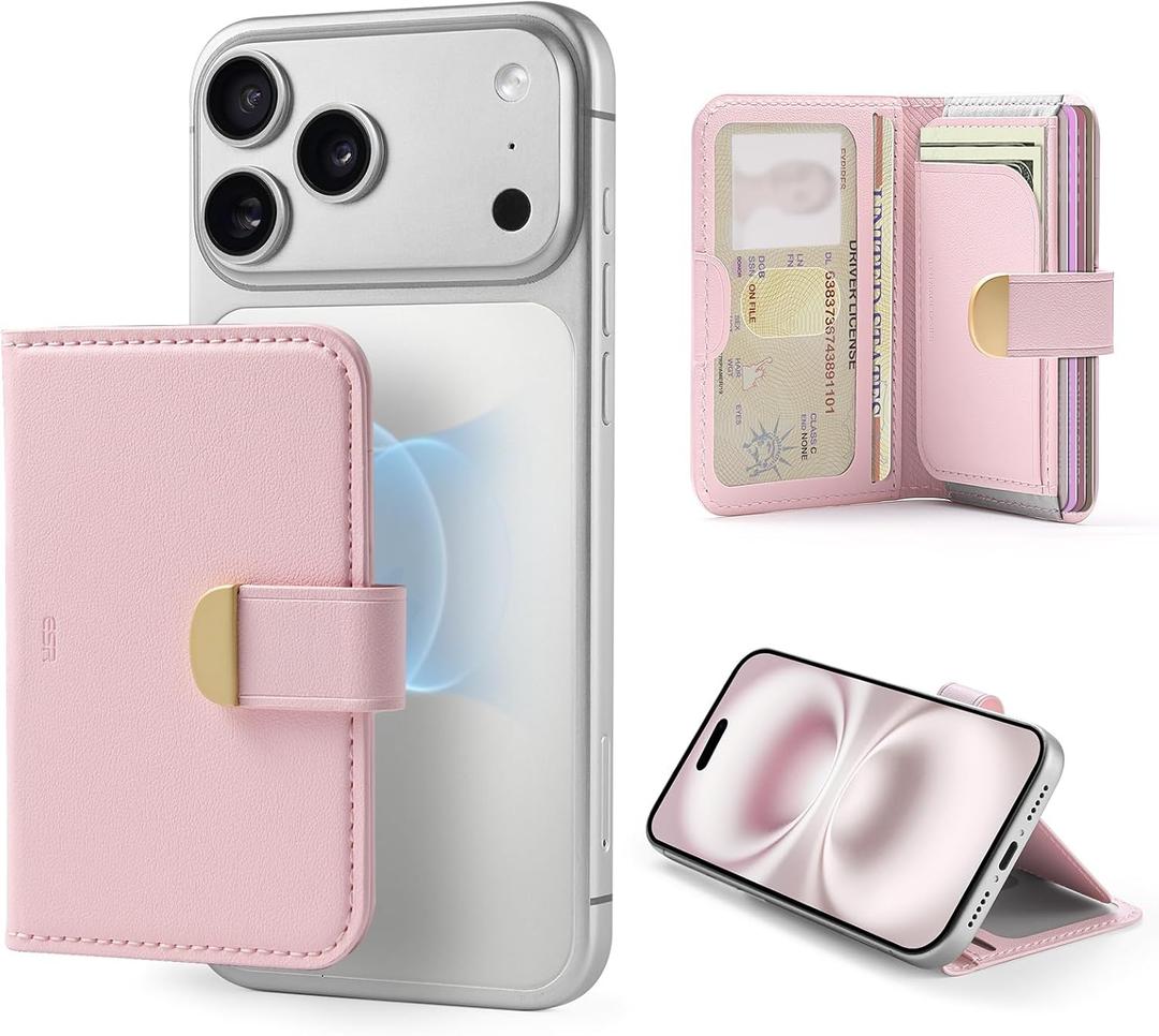 ESR Aura Clutch for MagSafe Wallet for Women, 5-Card Holder, RFID Blocking, MagSafe Sticker Included, Magnetic Wallet for iPhone 17/16/15/14/13/12 Series (not mini) and Select Samsung Devices, Pink