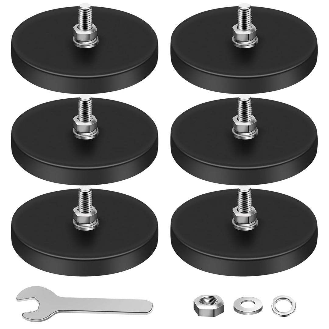 DIYMAG Magnet 6PCS 1/ 4inch Screw Hole Strong Rubber Coated Magnets Magnetic License Plate Holder Mounting Heavy Duty Rare Earth Round Base Flat Bar Camera Vehicle Threaded Studs Bolts Rock Light 