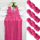 4Pack Hot Pink Cheesecloth Table Runner 10FT Gauze Hot Pink Cheese Cloth Table Runner 35x120Inch Long Boho Spring Easter Table Runners Rustic Sheer Table Runners for Wedding Baby Bridal Shower Decor, 4PCS-10FT