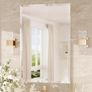 TokeShimi 24x36 Beveled Wall Mirror Decorative, Bathroom Vanity Mirrored with 1" Beveled Edge, Shatterproof Modern Frameless Mirror Bathroom Rectangle for Living Room, Entryway, Restroom (24"L x 36"W)