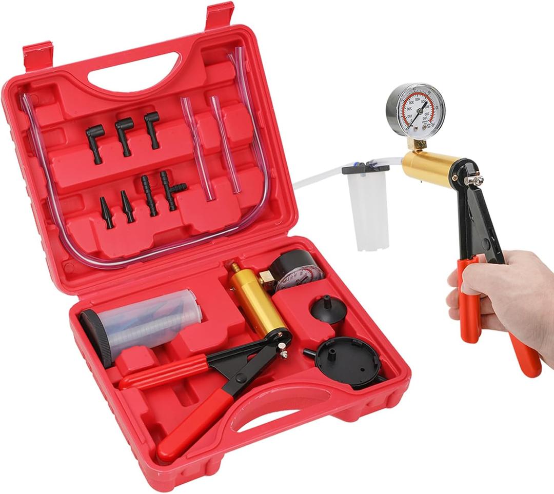 2 in 1 Brake Bleeder Kit with Hand Vacuum Pump and Adapters Brake Bleeder Vacuum Pump Kit for Auto Car Truck Motorcycle Use (Red)