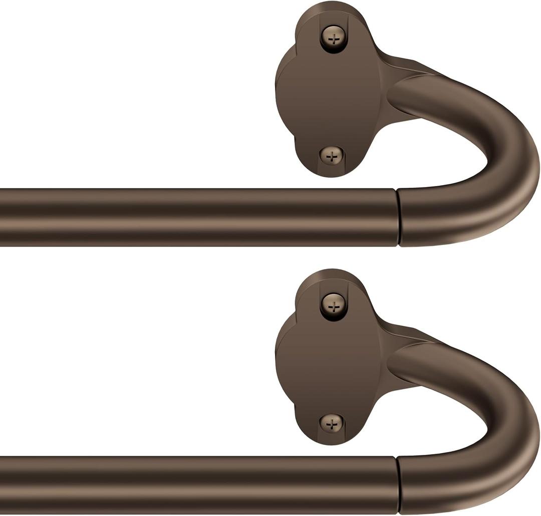 Wrap Around Blackout Curtain Rod 18-60 Inch (1.5-5 Ft), 5/8" Adjustable Curved Window Rod for Room Darkening, Modern Single Drapery Rod for Bedroom Windows, Brown, 2 Pack