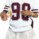 Jersey Shirts for Women Y2k Graphic Number Shirt Oversized V Neck Shirts Casual Streetwear Summer Tops (Large, Red)