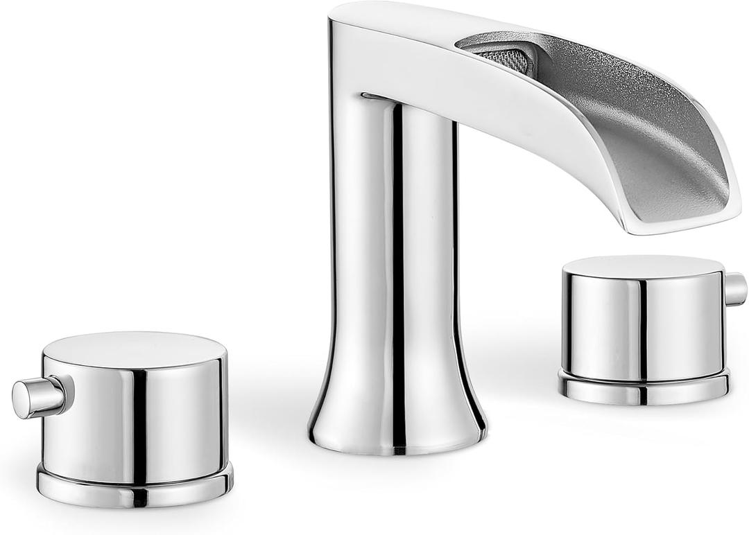 Waterfall Bathtub Faucet Set, Chrome Deck Mount Tub Faucet High Flow Brass Bath Tub Faucets 6-16 Inch 2 Handle Widespread Roman Tub Faucet 3.25 gal/Min Psi 60 1/2" Water Supply Line No Leaks