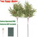 Lighted Artificial Pine Branches for Vases, 28" Christmas Cypress Sprigs with 60 LED Lights, Battery Operated or USB Plug in, Indoor/Outdoor Holiday Decorations (2PCS)