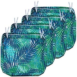 NettyPro Patio Chair Seat Cushion Covers Set 2, Waterproof Outdoor Furniture Cushion Slipcovers with Zipper and Tie, 27 x 25 x 5 Inch, Replacement Cover Only, Tropical Leaf