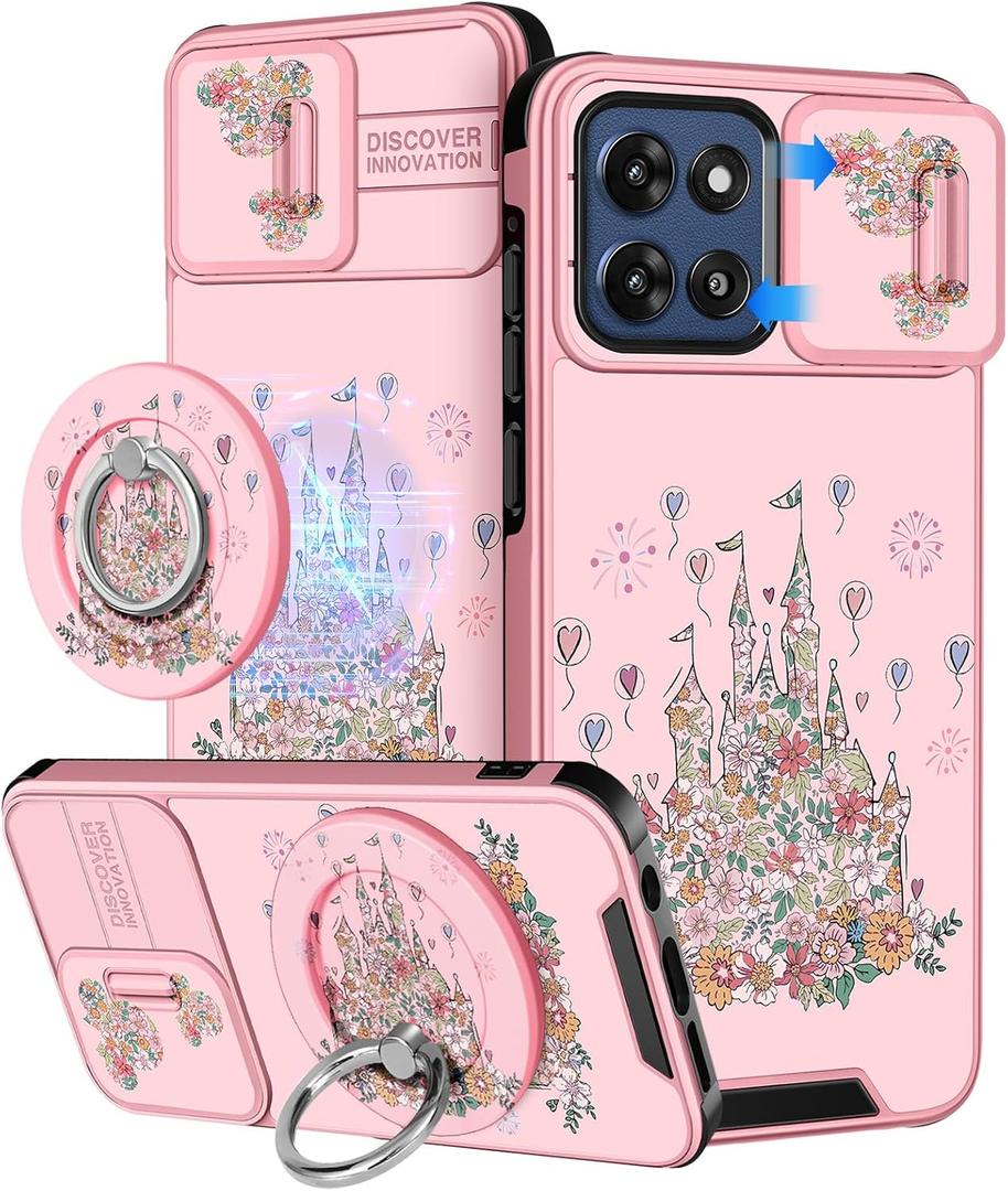 Buleens for Moto G Stylus 2025 Case - Cute Designed with Ring Stand & Camera Cover Women Girls Aesthetic Kawaii Girly Flower Castle Phone Cover for Moto G Stylus 5G 2025 Case Compatible with Magsafe