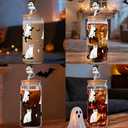Halloween Ghost Glass Cups,18oz Glass Cup with Lid & Straw, Spooky Gifts for Halloween Lovers