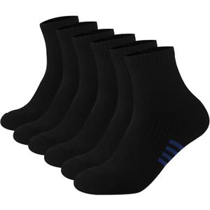 Wildarms Men's 6 Pack Running Socks - Arch Support & Breathable, Moisture-Wicking Cotton Socks for Sports & Outdoor (10-13, Black)
