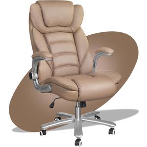 Brown Leather Executive Office Chair, Big and Tall Office Chairs for Heavy People 400lbs Wide Seat, High Back Leather Office Chair Lumbar Support with Adjustable Armrests, Office Desk Chair, Large