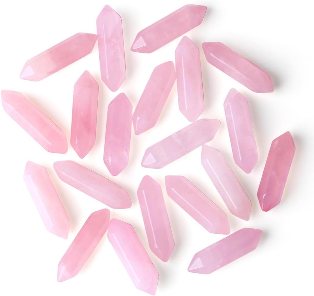 ZHIYUXI 20 Pcs Rose Quartz Crystals Crystal Points Gemstone Rose Quartz Crystal Pink Crystal Tumbled Polished StonesEnergy Reiki Healing Stone Crystal Wand Wholesale Meditation Decor Gifts