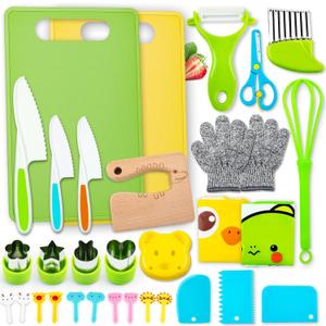 Labeol 32 PCS Montessori Kitchen Tools Toys for Toddlers Kids Cooking Sets Real Kids Safe Kitchen Knife Set for Real Cooking Educational Gift for Boys Girls