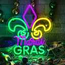 Huquary Fleur De Lis Mardi Gras Neon Light Sign 14.6 x 11.8'' Mardi Gras Decorations LED Neon Light Gold Purple and Green USB Powered Carnival Window Wall Decor for Home Indoor Party Accessories
