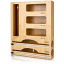 Storage Bag Organizer with Foil and Plastic Wrap Organizer, Aluminum Foil Dispenser with Cutter, Bamboo 6 in 1 Baggie Organizer Suitable for Gallon, Quart, Sandwich, Snack