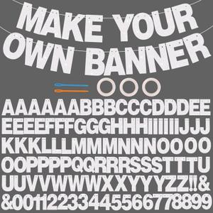 BEISHIDA 116 PCS A-Z DIY Letter Banner Kit Make Your Own Banner Including 111 Letters and Numbers 3 Rope and 2 Threading Device,Customized for Birthday Graduation Wedding Decor White