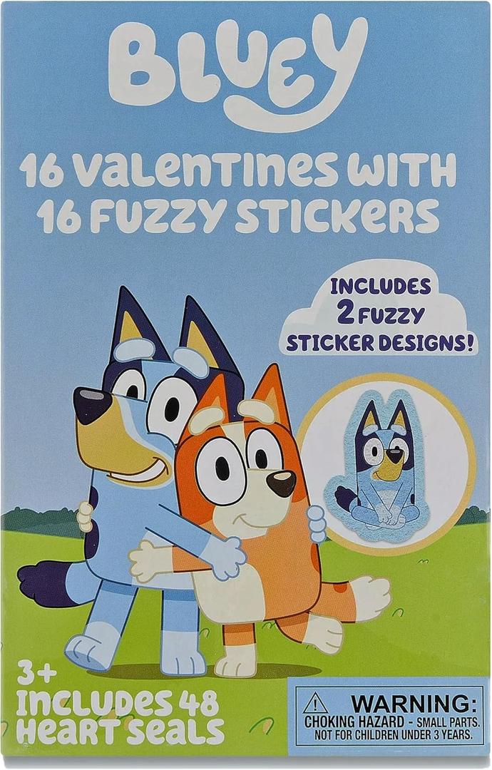 Paper Magic Group Bluey Valentine's Day Cards and Bluey Fuzzy Sticker Set - Valentine Exchange Cards
