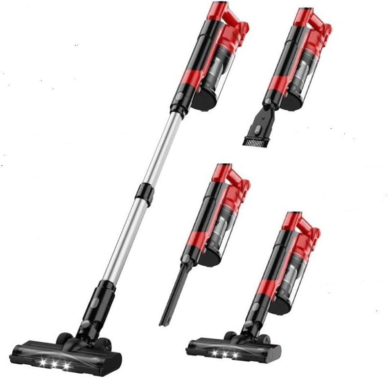 Cordless Vacuum Cleaners for Home with 2*Battery 8000mAh, Brushless Rechargeable Stick Vacuum with 3 Mode, 6 In 1 Portable Handheld Cordless Vacuum for Pet Hair /Hardwood Floor/Dorm/Carpet (Black Red)