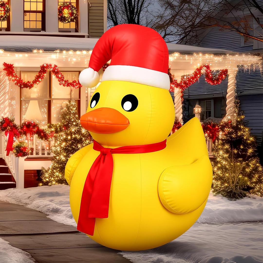 Soaoo 4ft PVC Christmas Giant Inflatable Duck Xmas Large Blow up Huge Rubber Inflatable Duck Christmas Pool Floats for Xmas Holiday Indoor Outdoor Pool Decorations