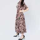 Women's Summer Leopard Print Casual Dress - Shirt Collar V-Neck Short Sleeve Flowy A-Line Dress (S)